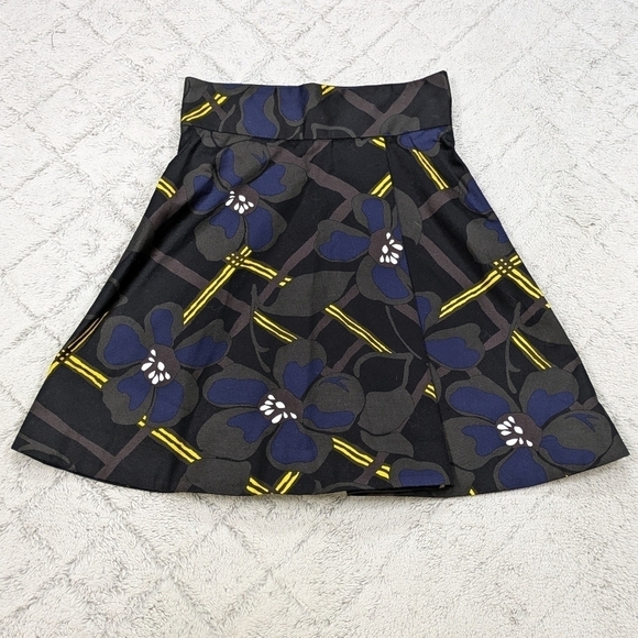 Marni Skirt Women's 40 US 4 Black Blue Floral Abstract High Waist Cotton Retro - Picture 1 of 9